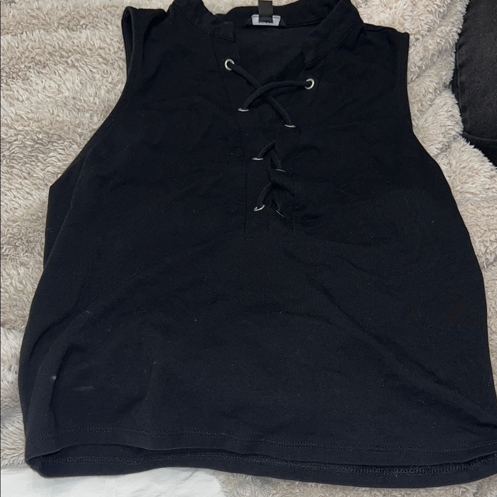 Guess Black Lace-Up Tank Top